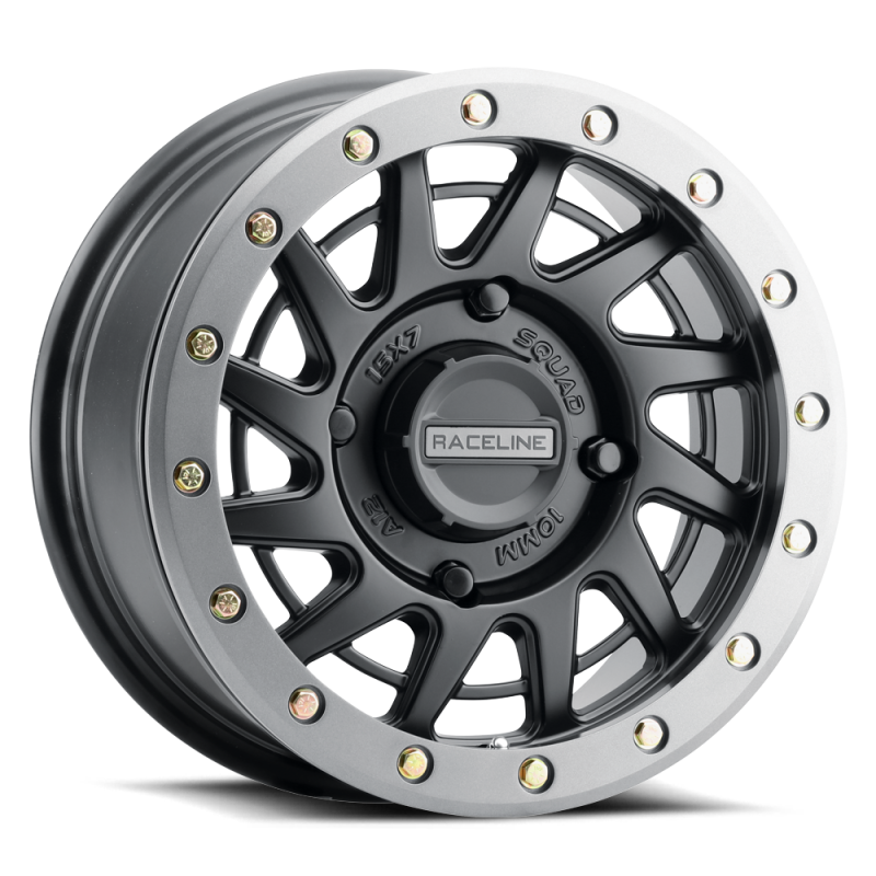 Raceline A12BG Squad 15x7in/4x137 BP/38mm Offset/110.18mm Bore - BLK &amp; Gunmetal Ring Beadlock Wheel