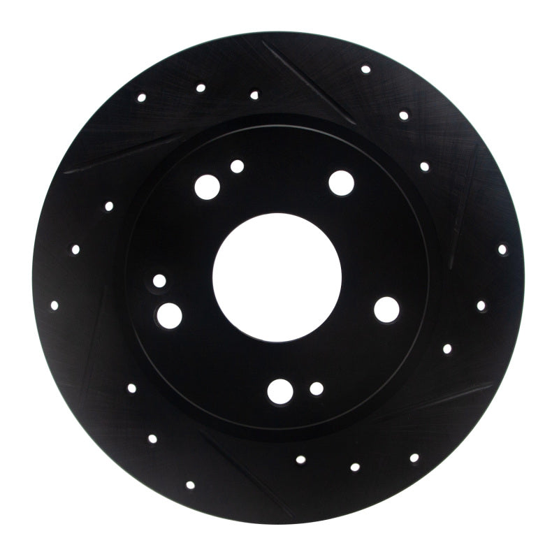R1 2016-2025 Honda Civic Hatchback Rear Right Drilled &amp; Slotted Black Brake Rotor