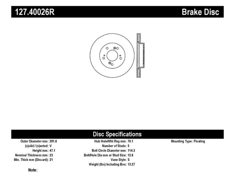 StopTech 97-01 Acura Integra Type R / 97-01 Honda CR-V Slotted &amp; Drilled Right Front Rotor