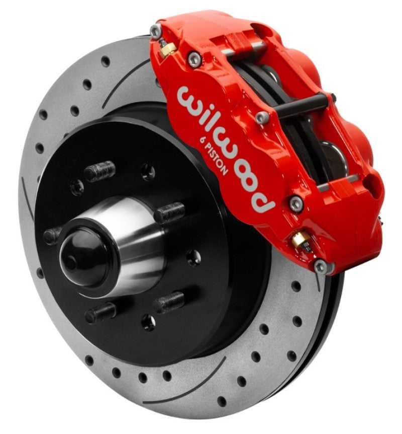 Wilwood 63-87 Chevy C10 Narrow Superlite 6R Front Brake Kit Drilled &amp; Slotted 12.19in Rotors - Red