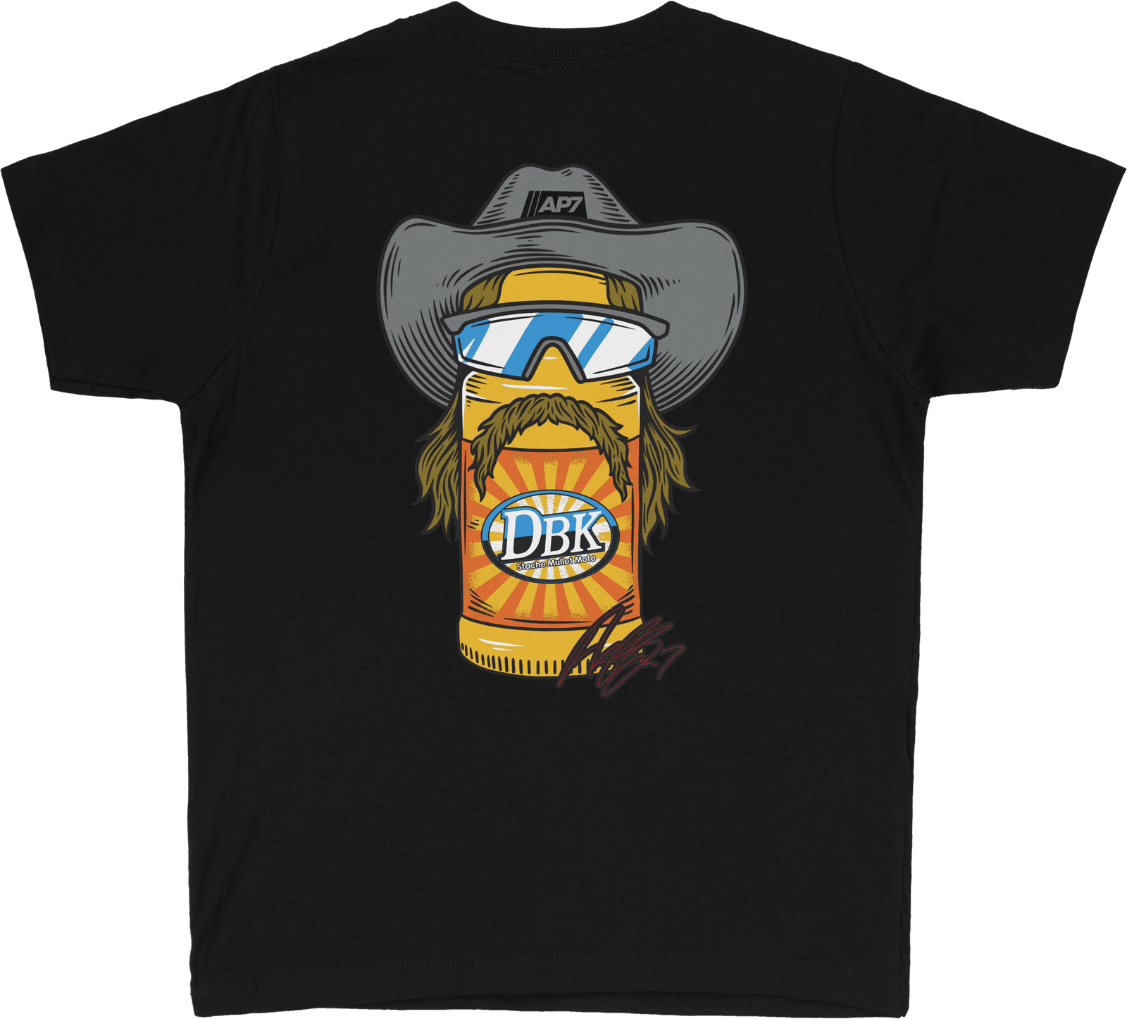 Stache Mullet Moto Youth Tee Black Yl
