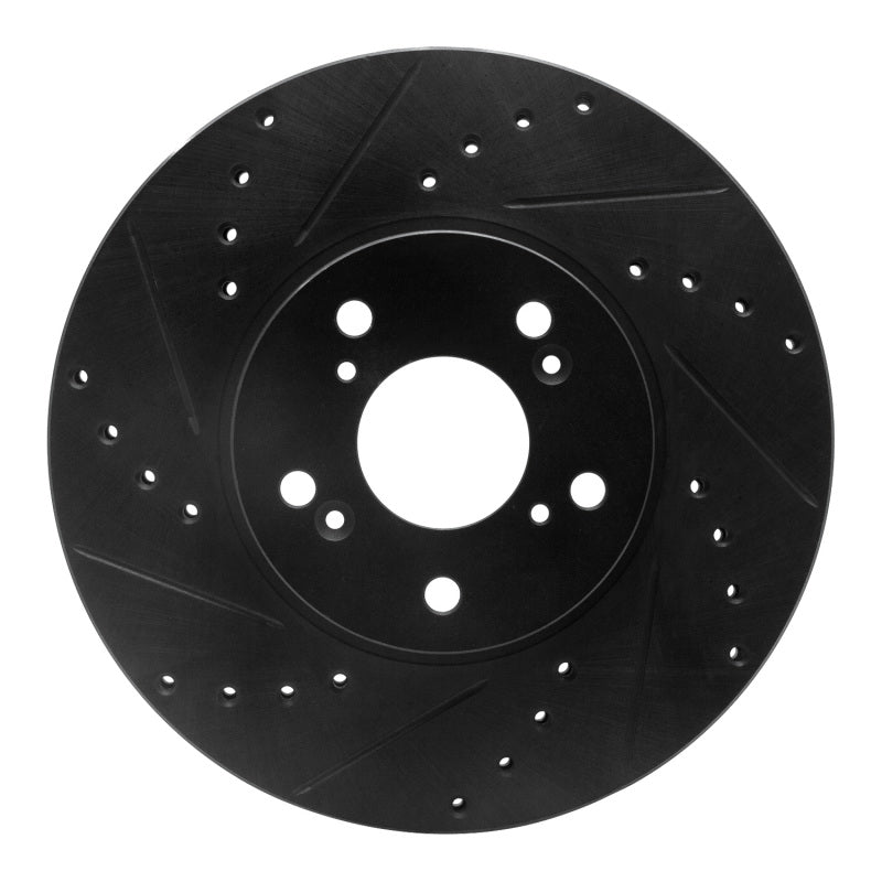 R1 04-14 Acura TSX Front Left Drilled &amp; Slotted Black Brake Rotor