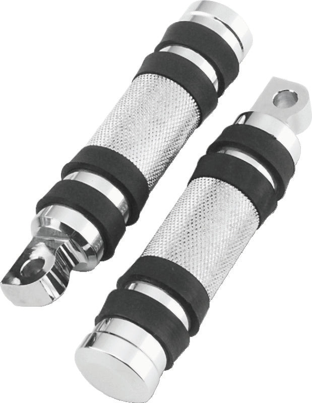 Bikers Choice Big Twin &amp; XL Chrome Knurled Male Mount Footpegs W/Rubber Bands Pr.