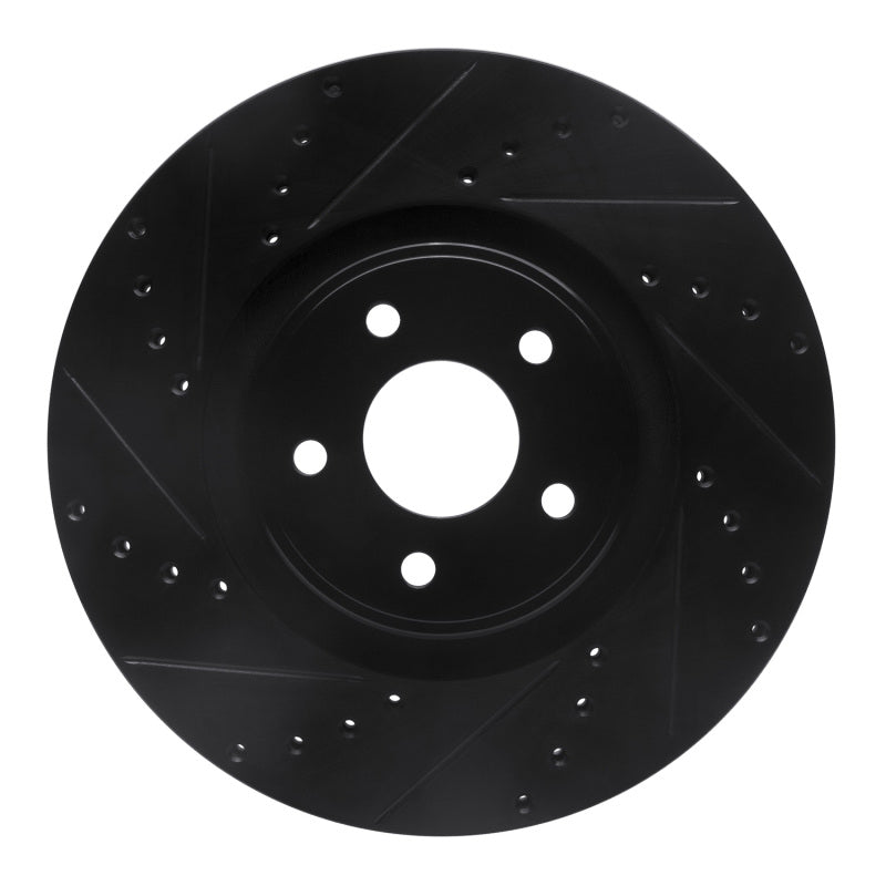 R1 14-18 Ford Focus ST Front Left Drilled &amp; Slotted Black Brake Rotor