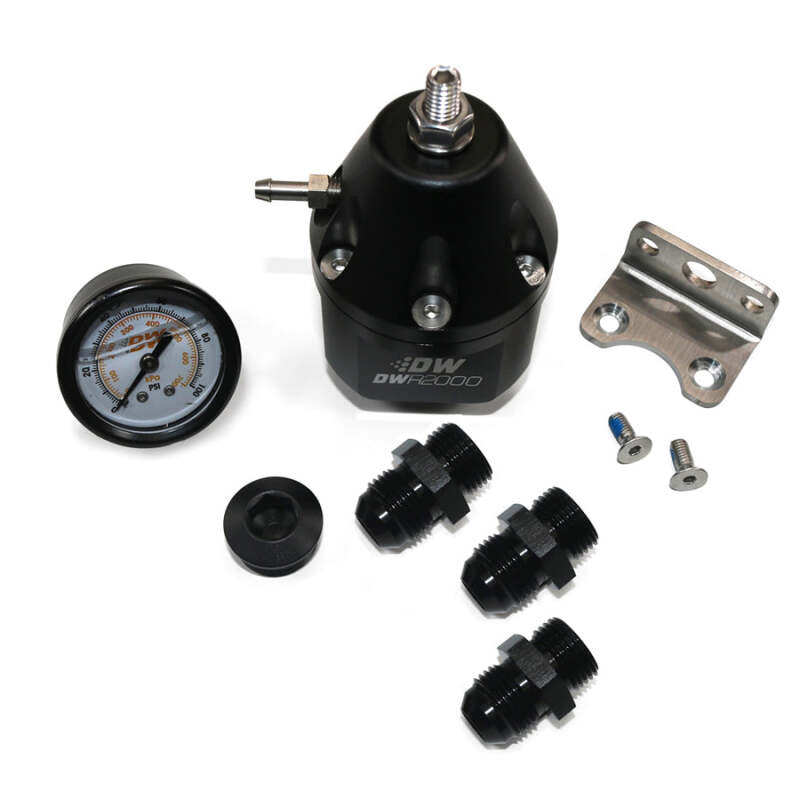 DeatschWerks DWR2000 AFPR + Pressure Gauge + 10AN &amp; 8AN Fittings - Anodized Black