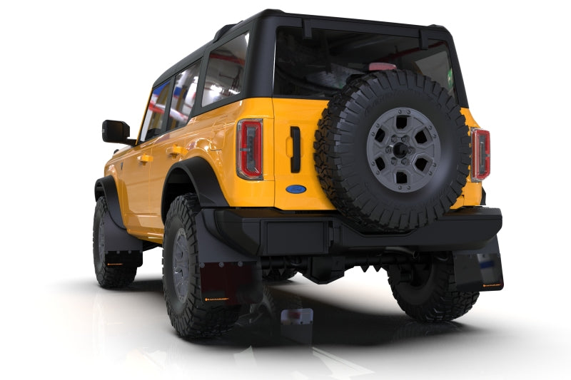 Rally Armor 21-25 Ford Bronco (Steel Bmpr - NO Rptr/Sprt - NO RR/RB) Blk Mud Flap w/Cy Orange Logo