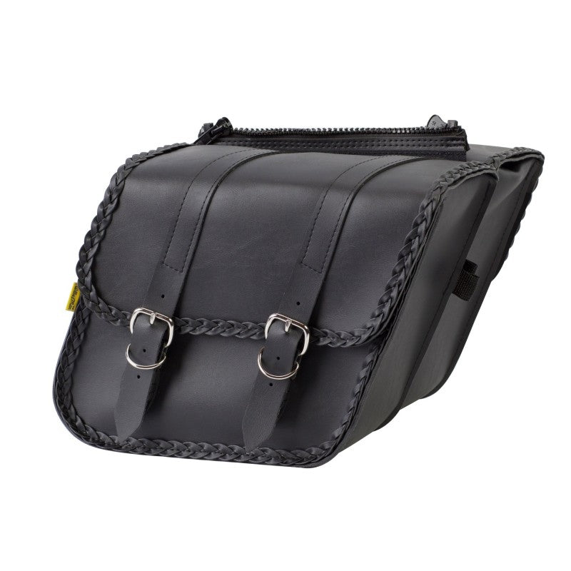 Willie &amp; Max Universal Braided Compact Slant Saddlebags (12 in L x 9.5 W x 5.5 in H) - Black