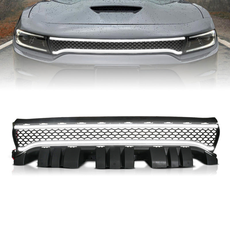 ANZO 15-23 Dodge Charger Black LED Grille w/ Initiation &amp; Running Light/DRL Bar