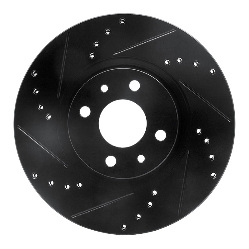 R1 2012-2019 Fiat 500E Front Left Drilled &amp; Slotted Black Brake Rotor