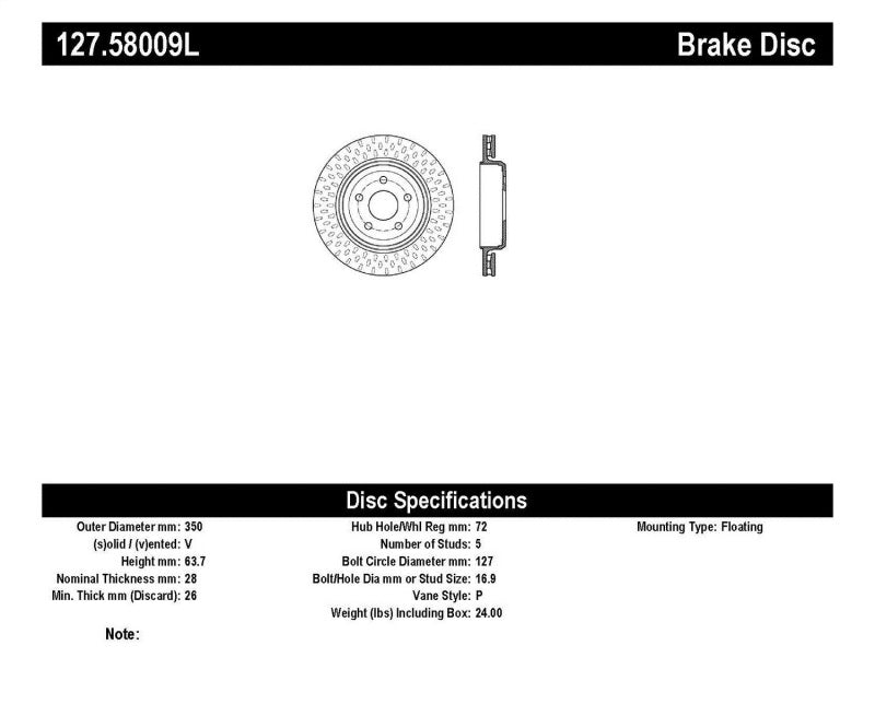 StopTech 12-15 Jeep Cherokee SRT8 Sport Slotted &amp; Drilled Rear Driver Side Brake Rotor