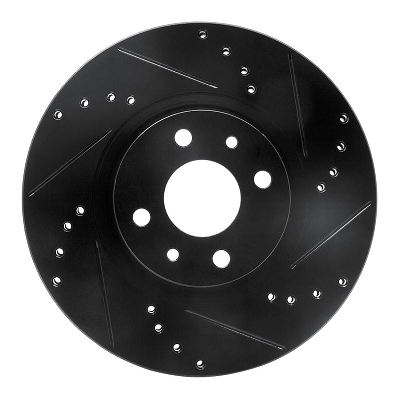 R1 2012-2019 Fiat 500E Front Right Drilled &amp; Slotted Black Brake Rotor