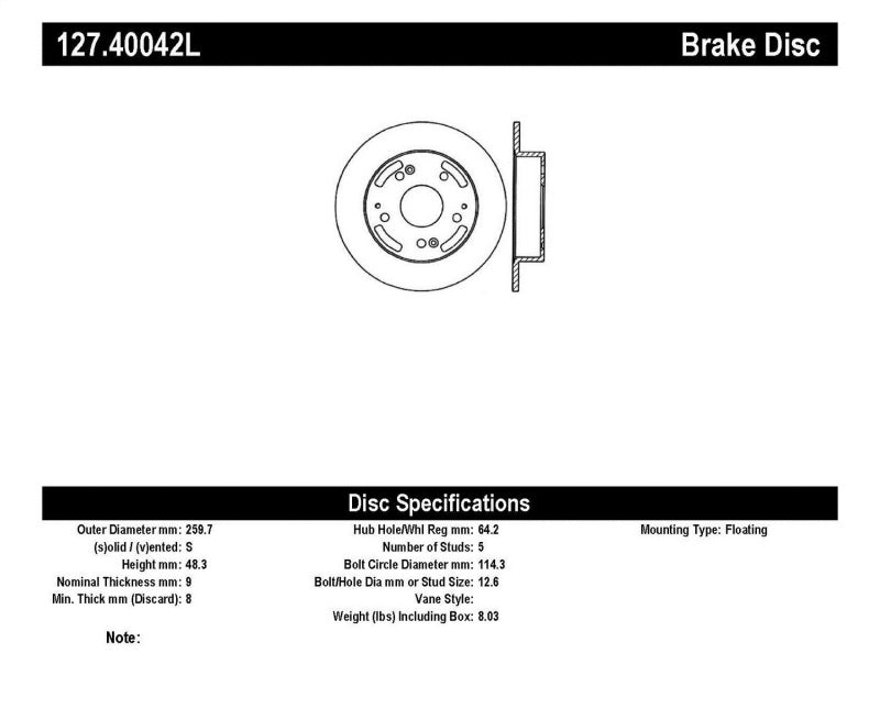 StopTech 02-06 Acura RSX Incl. Type S / 97-01 Integra Type R Slotted &amp; Drilled Left Rear Rotor