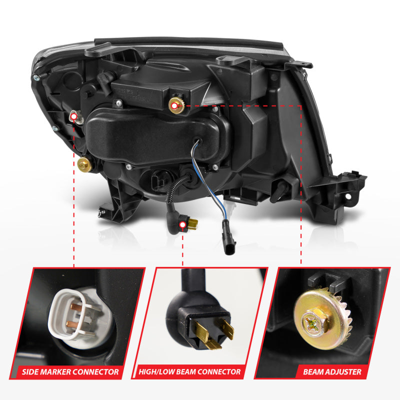 ANZO 05-11 Toyota Tacoma Full LED Proj Headlights White DRL/Init/SeqSig Black - Pair