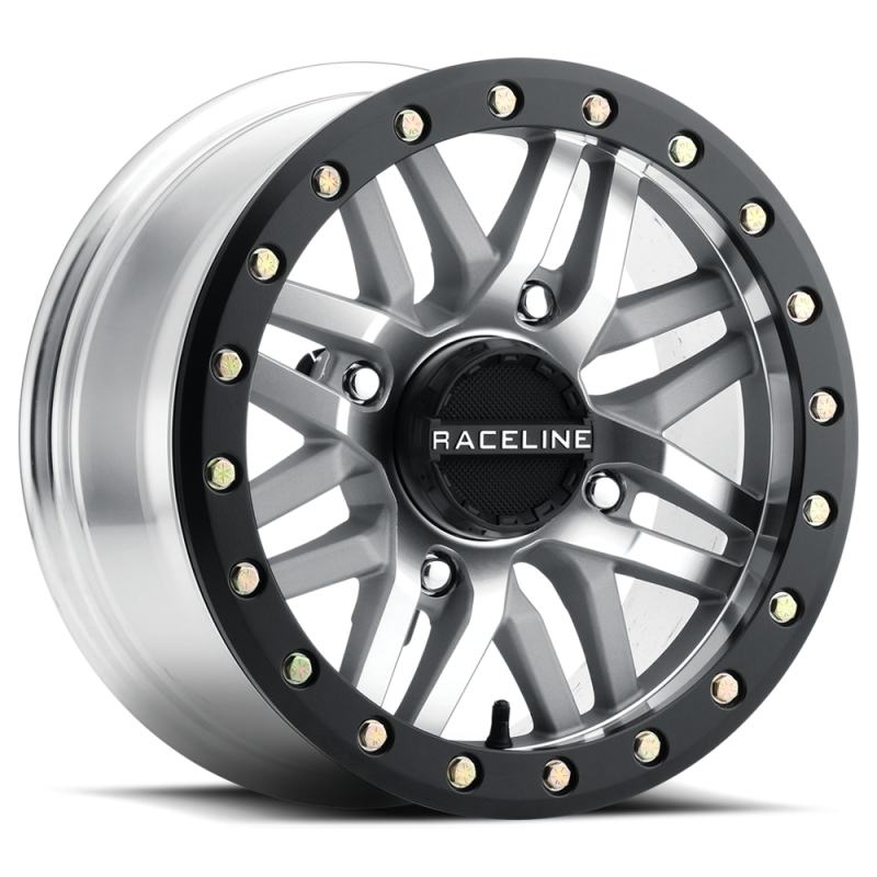 Raceline A91MA Ryno 15x7in/4x156 BP/10mm Offset/132.5mm Bore - Machined &amp; Black Ring Beadlock Wheel