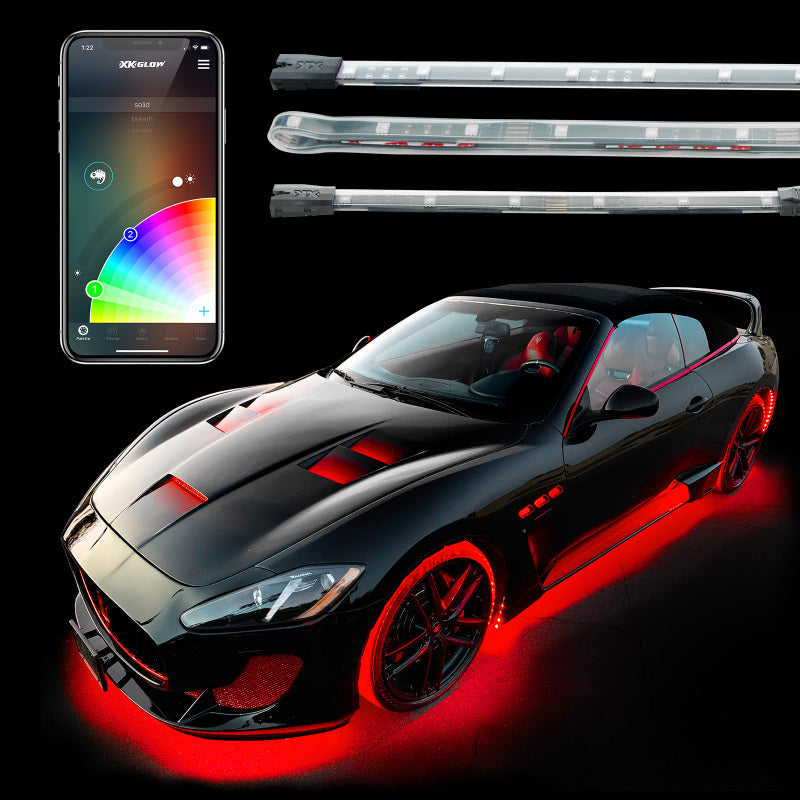 XK Glow Slim Tube Million Color XCHROME Smartphone App Controlled Undercar Kit 8x24In