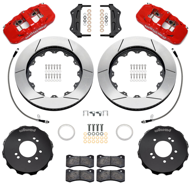 Wilwood 99-02 Nissan Skyline Aerolite 6R Front BBK w/ 14.00in Slotted Rotors &amp; Flexlines - Red