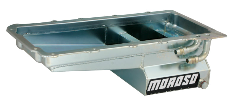 Moroso GM LS Swap (w/Rear Sump &amp; Two -10An Fittings) Wet Sump 7qt 6in Angled Steel Oil Pan