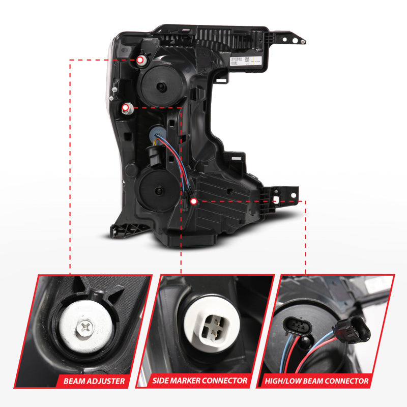 ANZO 20-22 Ford Super Duty (Halogen) Z-Series Full LED Proj Headlights SeqSig - Pass. Side ONLY
