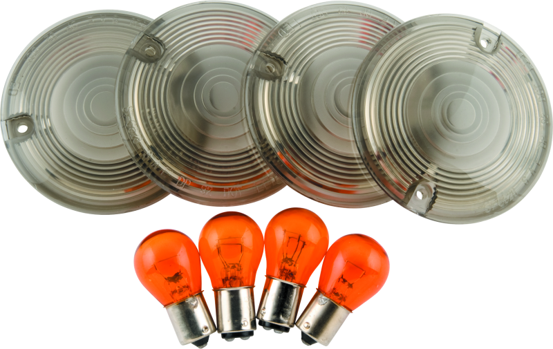 Bikers Choice 86-10 FLT FLHR Smoked Turn Signal Lens &amp; Amber Bulb Kit Replaces H-D 69308-02