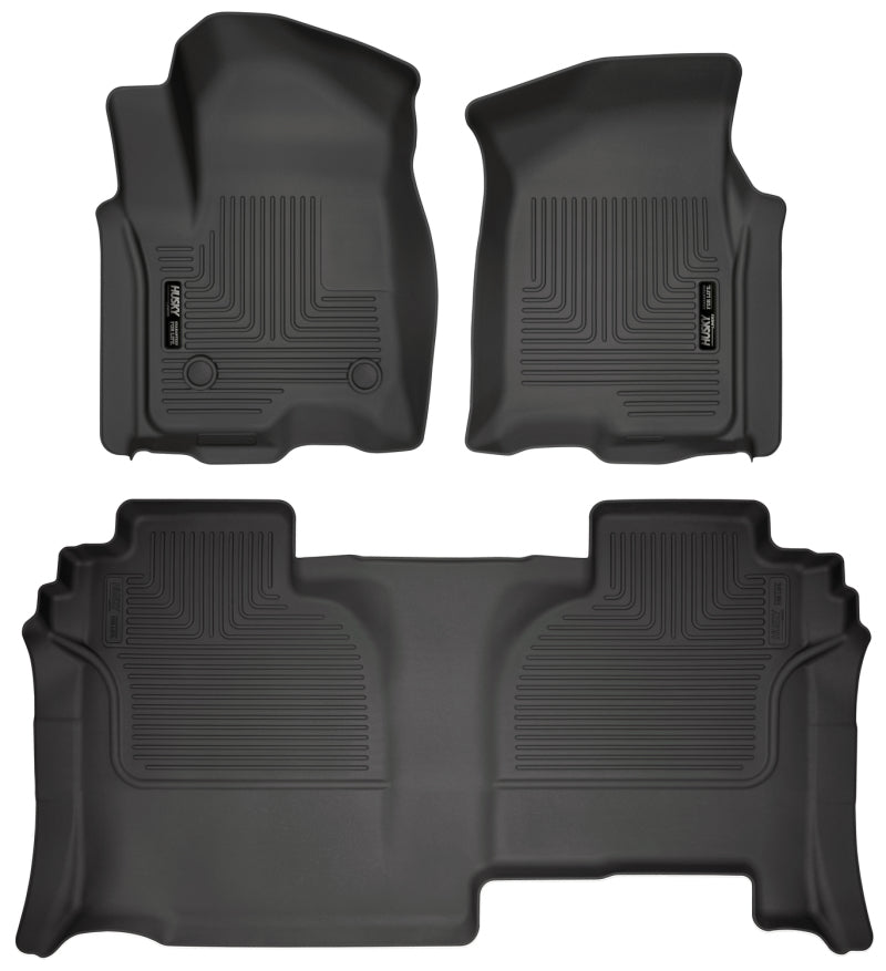 Husky Liners 19-23 GMC Sierra 1500 Double Cab Weatherbeater Black Front &amp; 2nd Seat Floor Liners