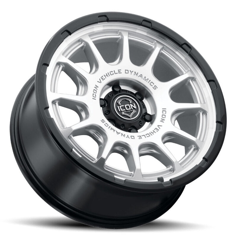 ICON Alloys Rancho 20x9 / 5x150 / 16mm / 5.625in BS Silver Machined w/ Gloss Black Lip Wheel