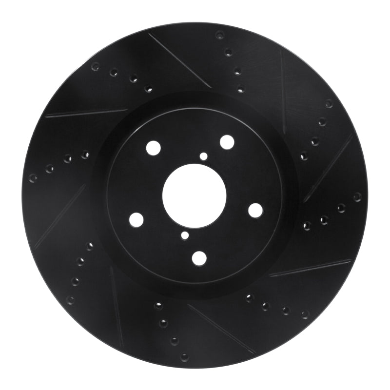R1 05-17 Subaru WRX STI Front Right Drilled &amp; Slotted Black Brake Rotor