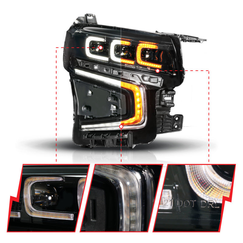ANZO 21-23 Chevy Tahoe/Suburban LED Light Bar Style Headlights Black w/ Squential DRL (Right Side)