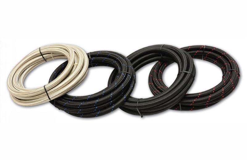 Vibrant -4 AN Two-Tone Black/Blue Nylon Braided Flex Hose (5 foot roll)