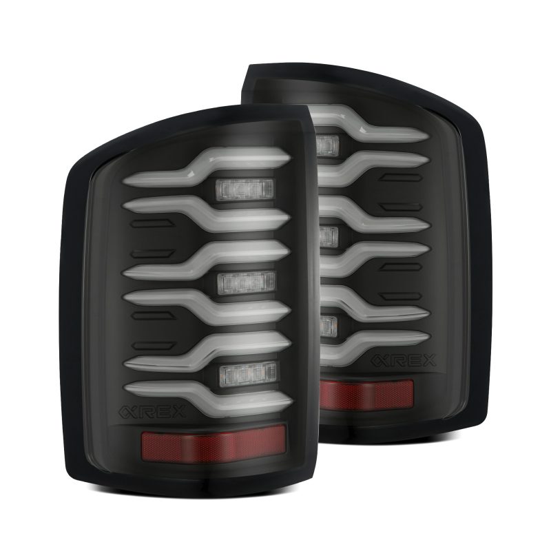 AlphaRex 14-18 GMC Sierra 1500/2500HD/3500HD LUXX-Series LED Tail Lights Blk w/Actv Light &amp; Seq. Sig