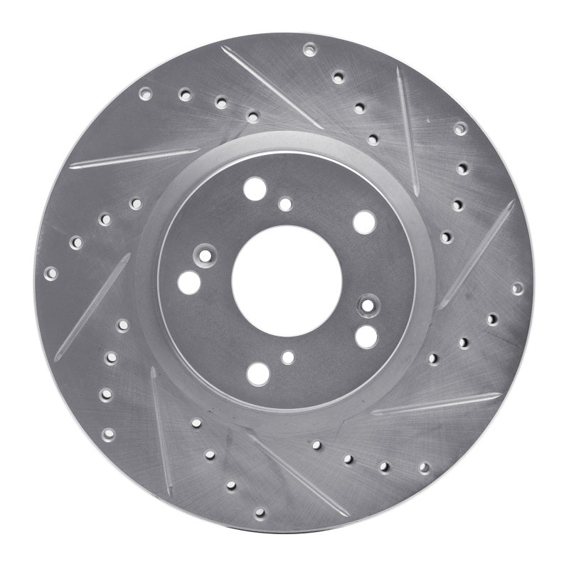 R1 06-15 Honda Civic Si Front Right Drilled &amp; Slotted Silver Brake Rotor