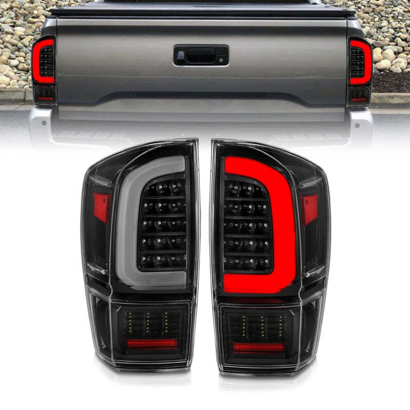 ANZO 16-21 Toyota Tacoma LED Tail Lights - w/ Light Bar Sequential Black Housing &amp; Clear Lens