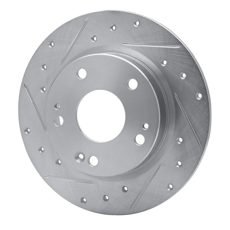 R1 16-25 Honda Civic Hatchback Rear Left Drilled & Slotted Silver Brake Rotor