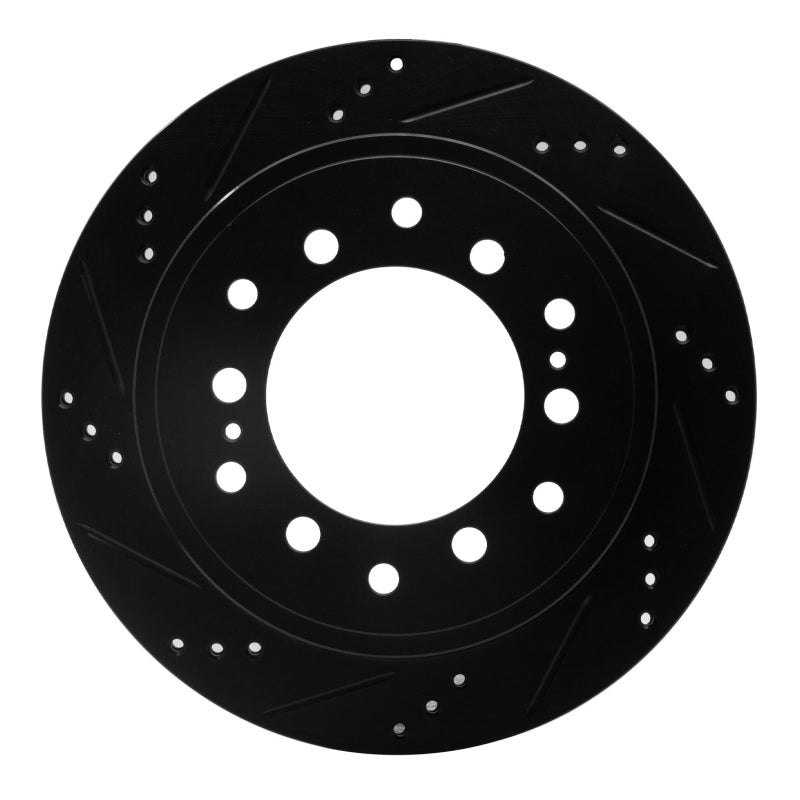 R1 2010-2024 Lexus GX460 Rear Left Drilled &amp; Slotted Black Brake Rotor