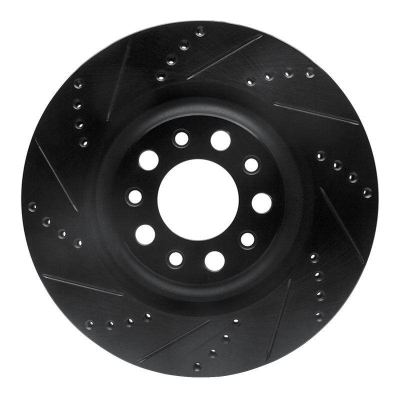 R1 2017-2025 Alfa Romeo Stelvio Rear Left Drilled &amp; Slotted Black Brake Rotor