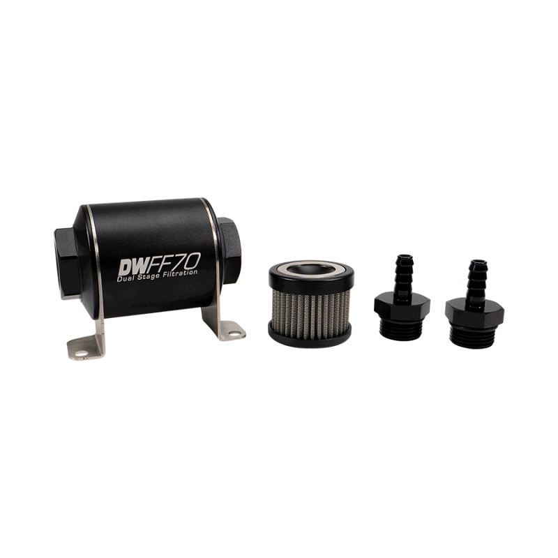 DeatschWerks Stainless Steel 5/16in 10 Micron Universal Inline Fuel Filter Housing Kit (70mm)