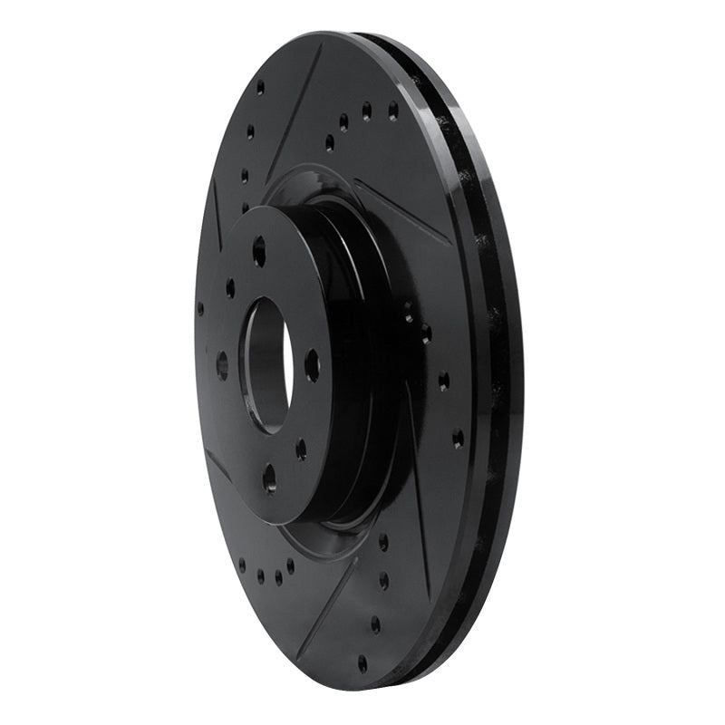 R1 2012-2019 Fiat 500E Front Left Drilled & Slotted Black Brake Rotor