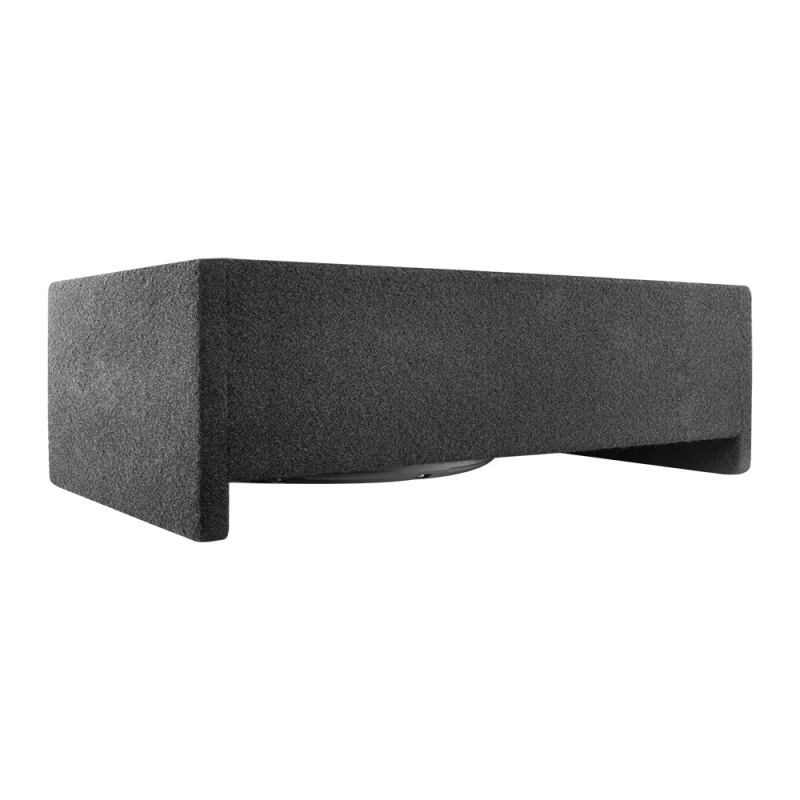 DS18 Single 10in Shallow Subwoofer &amp; Enclosure 300 Watt RMS Downfiring Sealed Black Carpet Amplified
