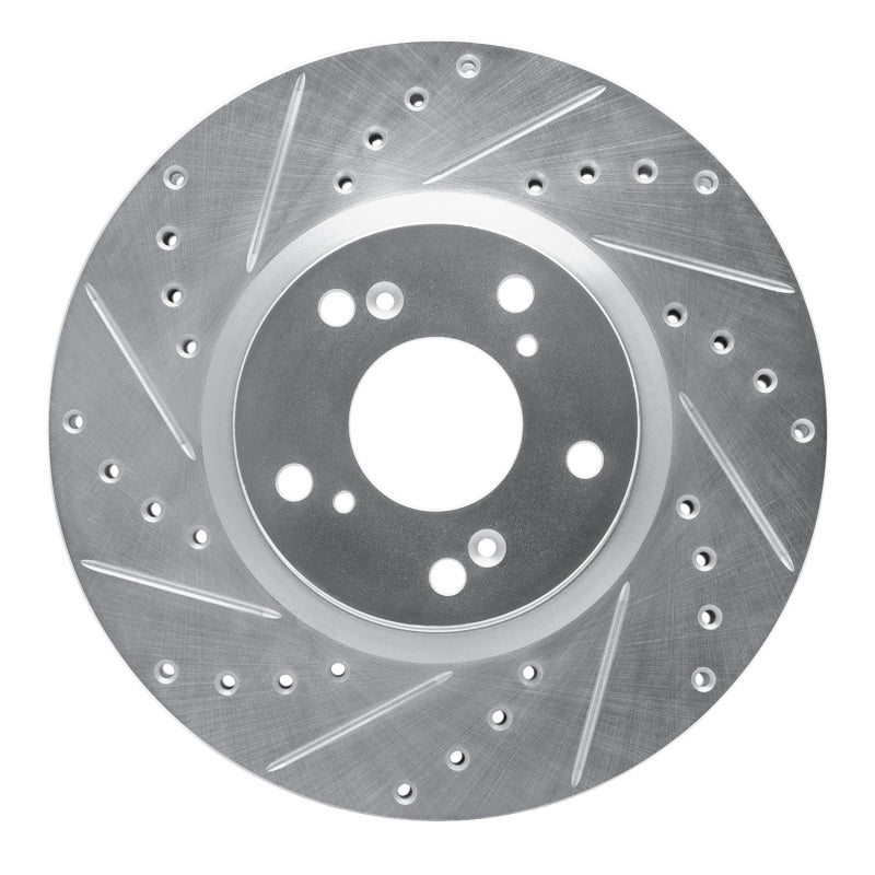R1 06-15 Honda Civic Si Front Left Drilled &amp; Slotted Silver Brake Rotor