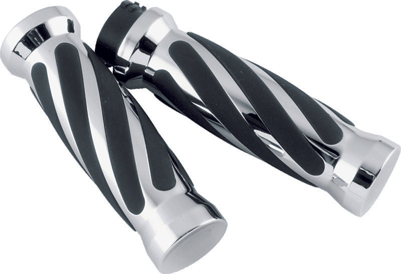 Bikers Choice 81-17 XL &amp; Big Twin Dual Cable Chrome &amp; Black Twisted Grips Pr
