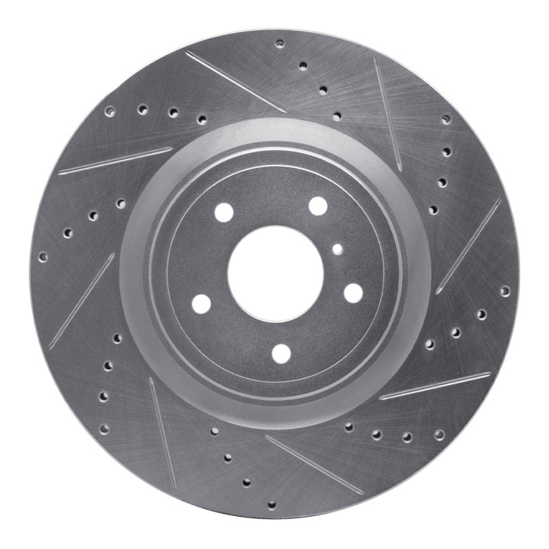 R1 09-20 Nissan 370Z Front Right Drilled &amp; Slotted Silver Brake Rotor