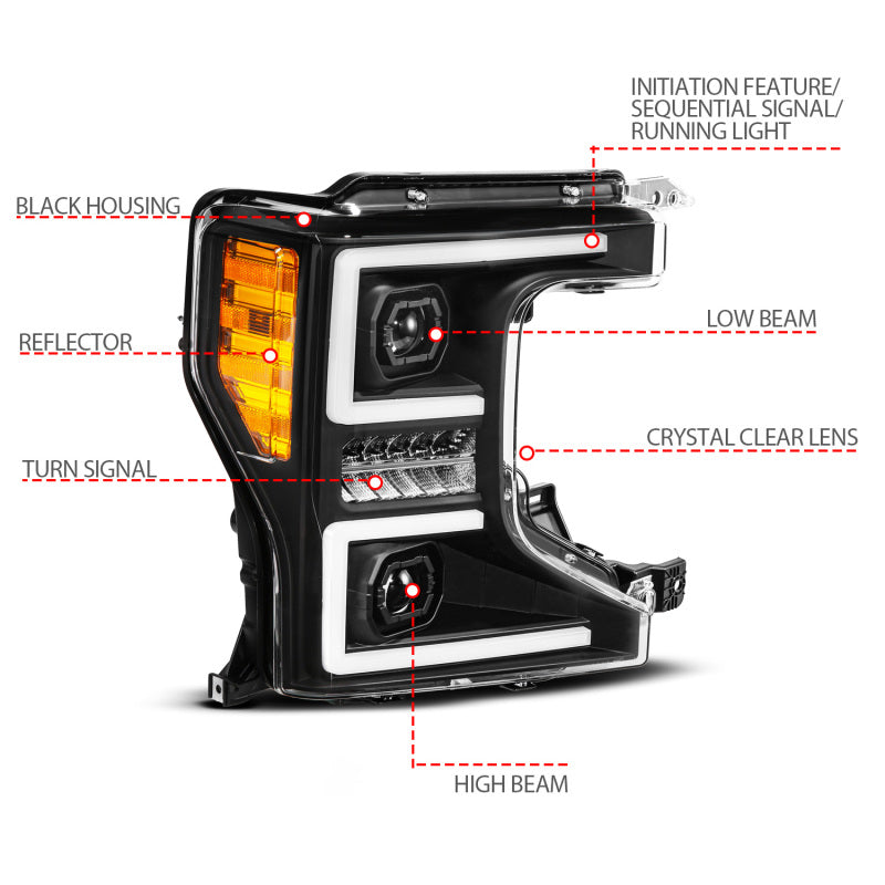 ANZO 20-22 Ford Super Duty (Halogen) Z-Series Full LED Proj Headlights SeqSig - Pass. Side ONLY