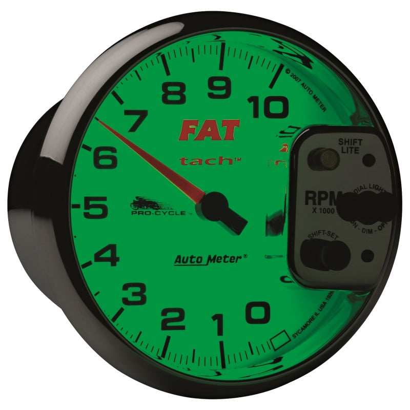 Autometer Pro-Cycle Gauge Tach 5in 10K Rpm Shift- Lite 2&amp;4 Cylinder White Fat Tach
