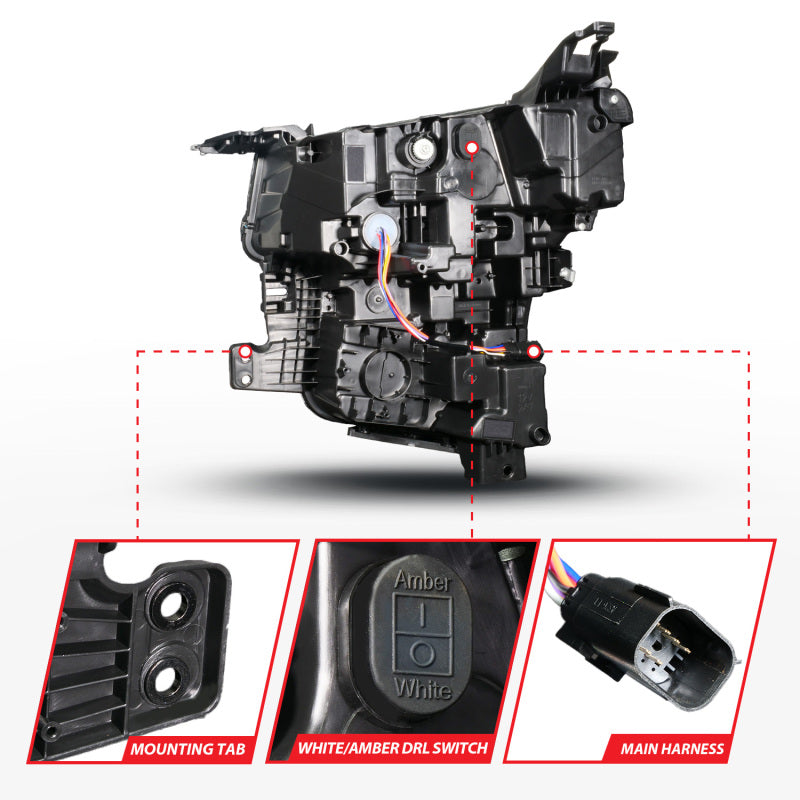 ANZO 21-23 Chevy Tahoe/Suburban LED Light Bar Style Headlights Black w/ Squential DRL (Right Side)