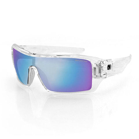PARAGON SUNGLASS, CLEAR FRAME, ANTI-FOG SMOKED CYAN MIRROR
