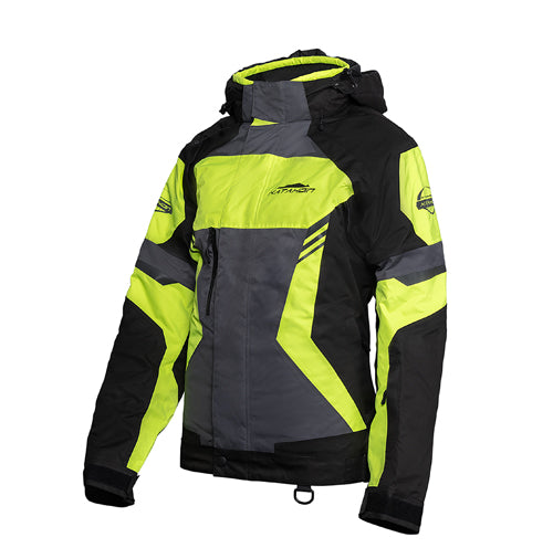 KATAHDIN GEAR DAGGER JACKET WOMENS, BLACK/GREY/HI-VIZ - LARGE