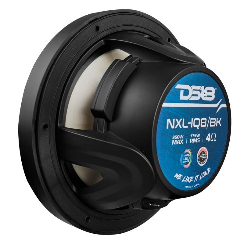 DS18 Marine 8in 2-Way 175 Watts RMS 4 ohm Digital LED Lights Bullet Tweeter Covers Included Black