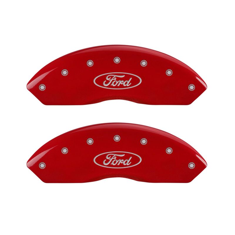 MGP 4 Caliper Covers Engraved Front &amp; Rear Oval logo/Ford Red finish silver ch