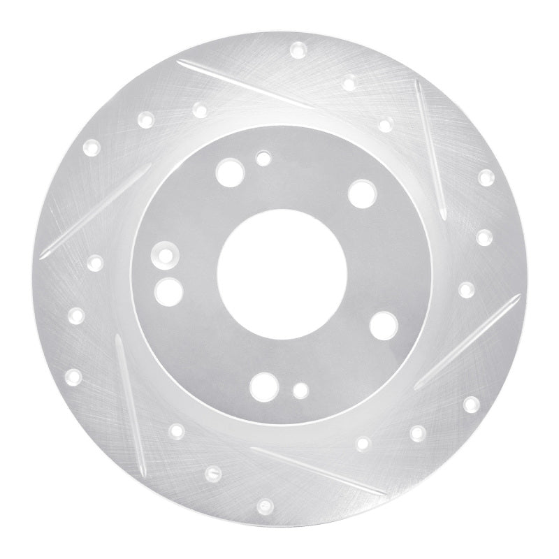R1 16-25 Honda Civic Hatchback Rear Right Drilled &amp; Slotted Silver Brake Rotor