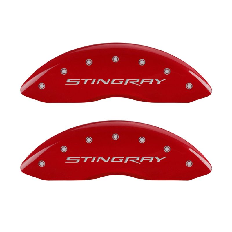 MGP 4 Caliper Covers Engraved Front &amp; Rear Stingray Red finish silver ch