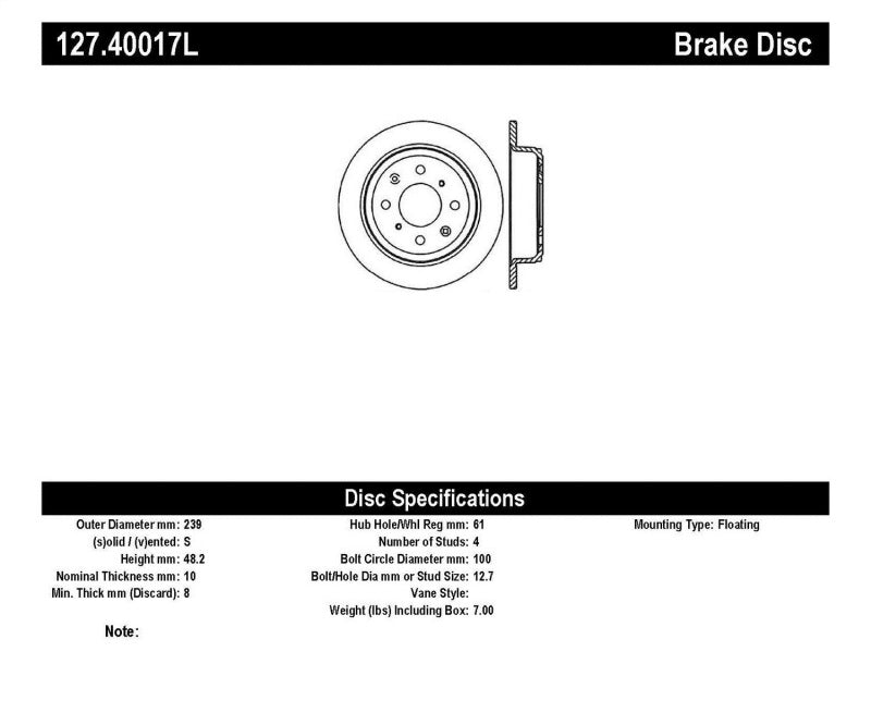 StopTech 90-96 Acura Integra / 97-01 Integra (Exc. Type R) Slotted &amp; Drilled Left Rear Rotor